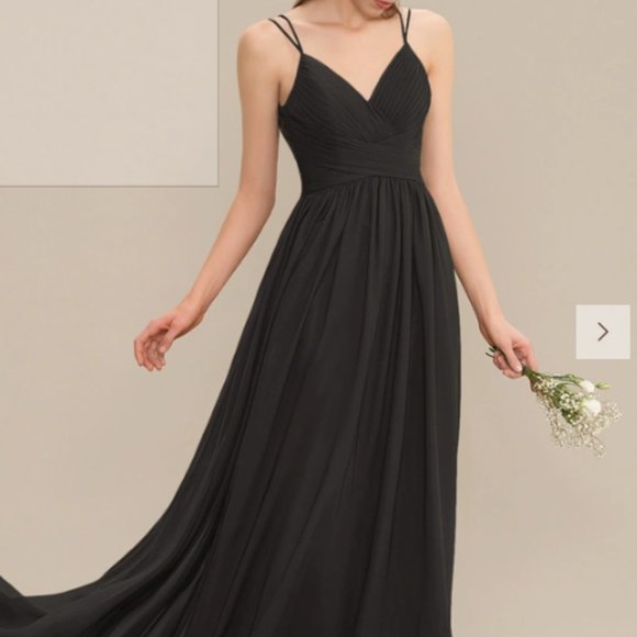 JJs House A-Line V-Neck Floor Length Chiffon with Lace back Bridesmaid Dress - Picture 3 of 8